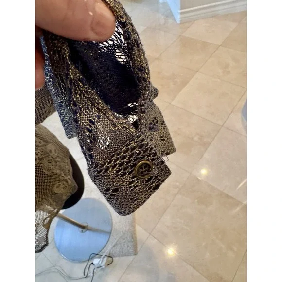 Ladies Medium Black/White Checkered‎ Skull Lace Back Button Up Collared Shirt - Picture 6 of 11